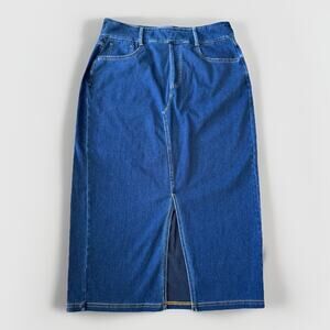 Halara Medium Wash Size Large Flex Denim Bodycon High Waisted Midi Skirt